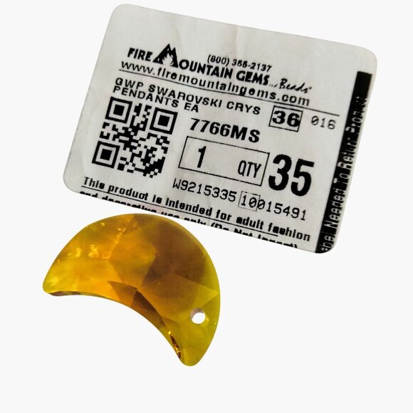 Swarovski Crescent Yellow Crystal Half Moon Pendant Made In Austria - Picture 4 of 4